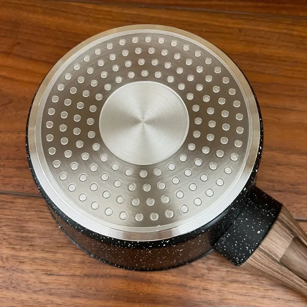 Black Speckled Aluminum Non-Stick 1.5 Quart Saucepan and Lid w/ Bakelite Handle